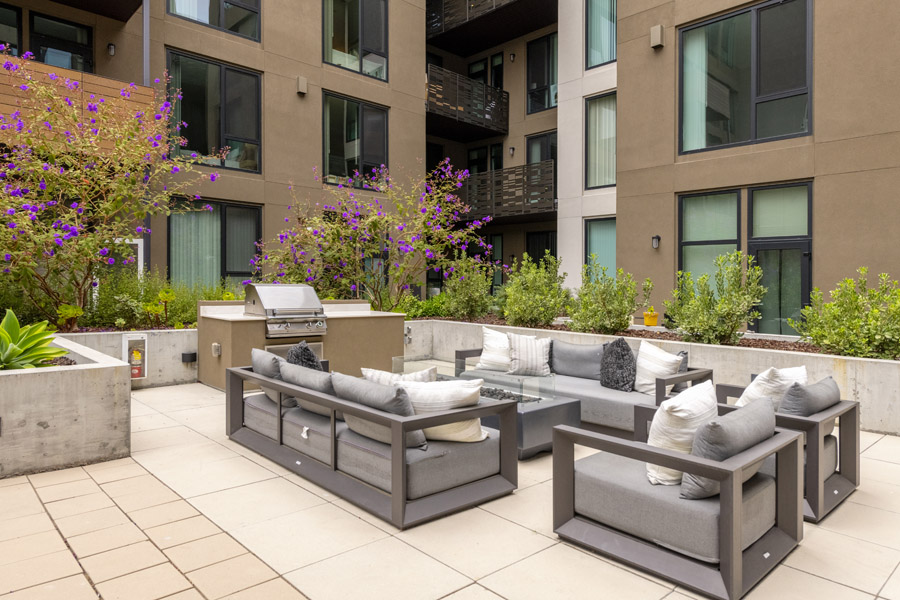 66_courtyard Courtyard lounge area with outdoor seating and landscaped planters.
